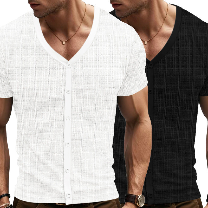 Herren Kurzarm Henley-Shirt mit strukturiertem Design und Knopfleiste R&B