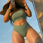 Damen Hochtailliertes Bikini-Set mit asymmetrischem Oberteil R&B