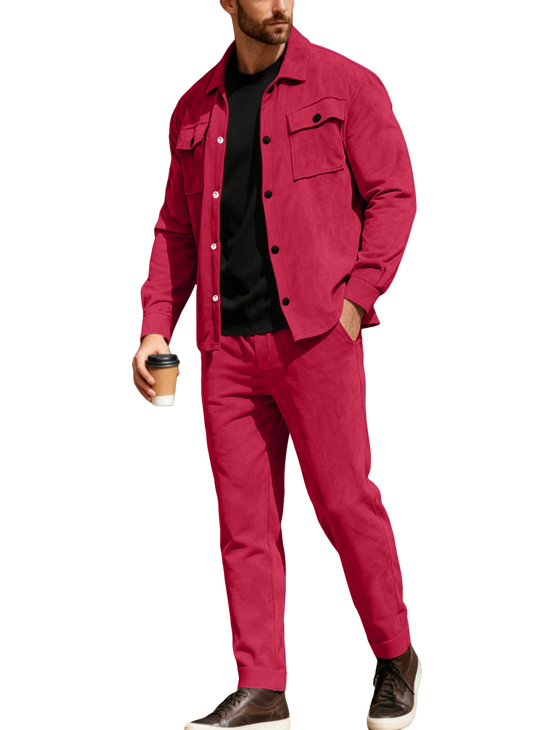 Herren nan Shirtjacke mit Pattentaschen und gerade geschnittene Chinohose R&B