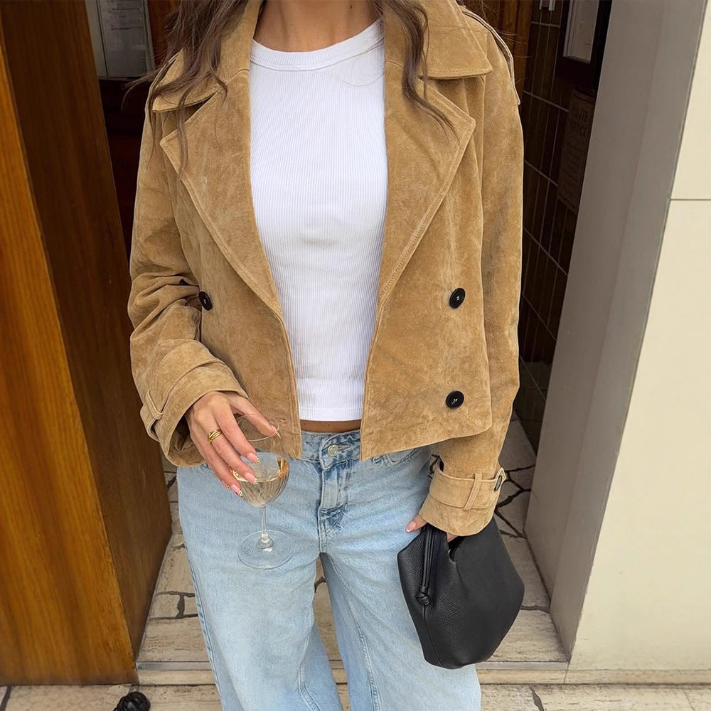 Damen modische Cropped Jacke aus hochwertigem Wildleder R&B