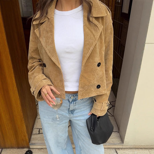 Damen modische Cropped Jacke aus hochwertigem Wildleder R&B
