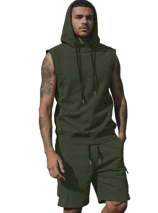 Herren nan Kapuzen-Muskelshirt-Set mit funktionaler Cargobermuda R&B