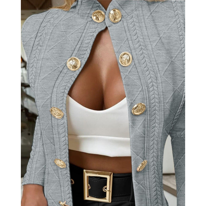 Damen Elegante und modische Strickjacke mit dekorativen Knöpfen R&B
