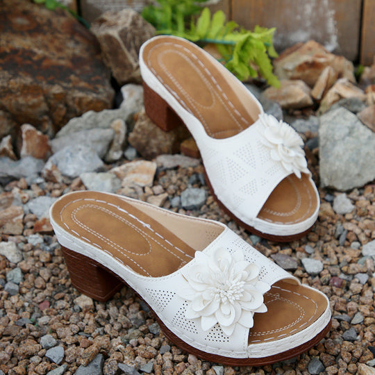 Damen elegante Slide-Pantoletten mit floralem Design R&B