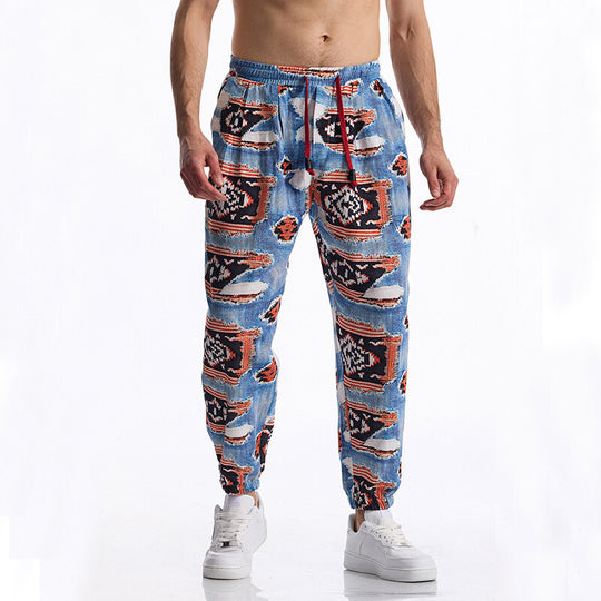 Herren entspannte Freizeithose mit auffälligem Muster R&B