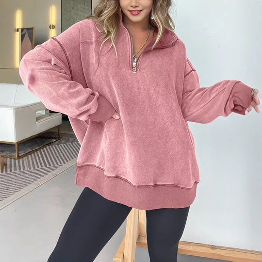 Damen Bequemer Pullover mit halbem Reißverschluss R&B