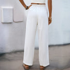 Damen Sommerliche Leinenhose mit elastischem Bund und praktischen Tasche R&B