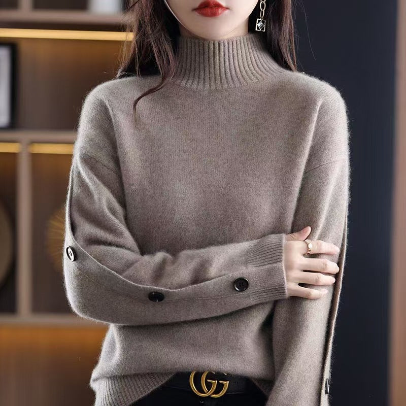 Damen Eleganter Rollkragenpullover mit Knopfdetails und weichem Material R&B