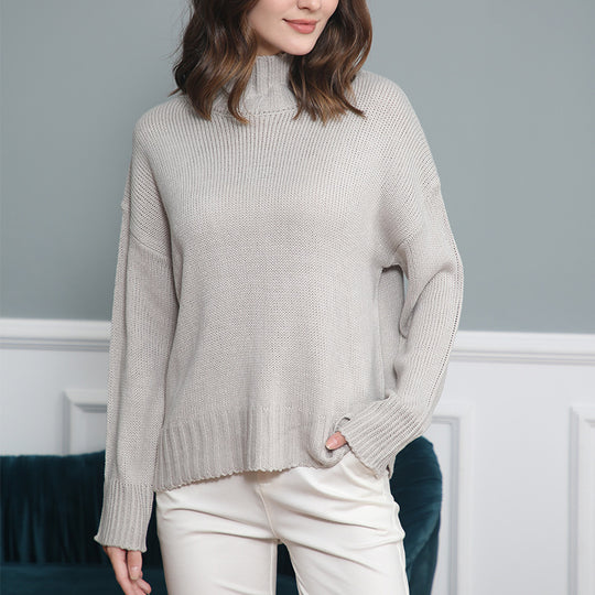 Damen hochgeschlossener Strickpullover mit strukturiertem Design R&B