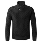 Herren strukturiertes Strickpullover mit Stehkragen und dekorativen Knöpfen