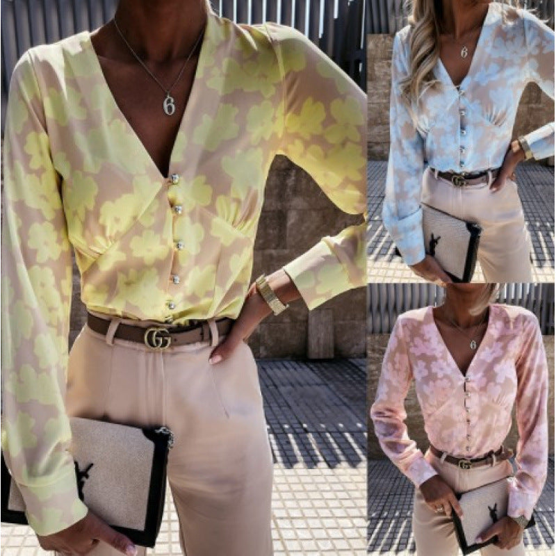 Damen Bluse mit floralem Druck und Knopfleiste R&B