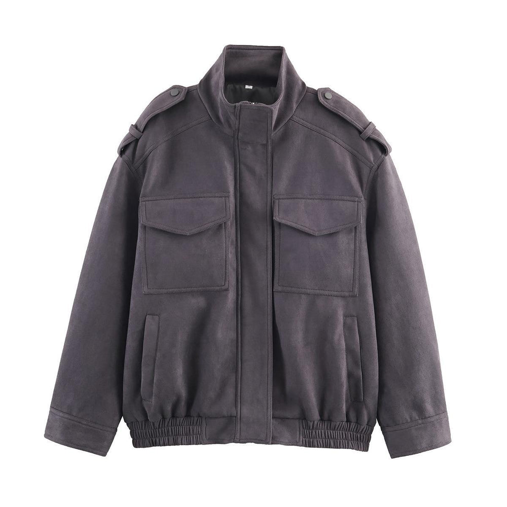Damen Kunstlederjacke mit praktischen Pattentaschen und modernem Stehkragen R&B