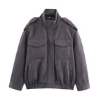 Damen Kunstlederjacke mit praktischen Pattentaschen und modernem Stehkragen R&B