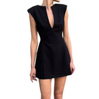 Damen Elegantes Kurzarm-Kleid mit Taillierung und V-Ausschnitt R&B
