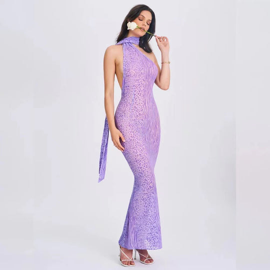 Damen Elegantes Maxikleid mit asymmetrischem Schnitt und zarter Tiermotiv-Optik R&B