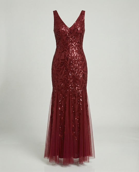 Damen Abendkleid Tüll Pailletten