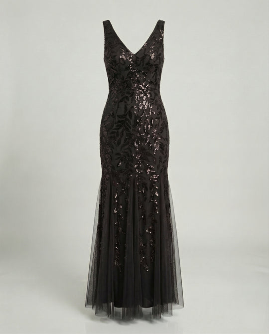 Damen Abendkleid Tüll Pailletten