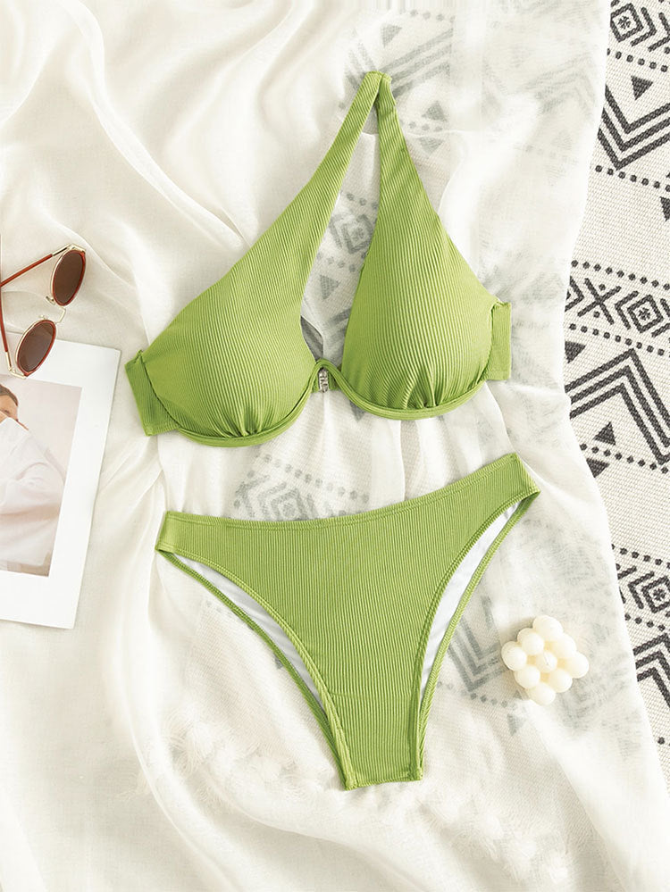 Damen Bikini-Set mit dreieckigem Oberteil und hoch geschnittenem Unterteil R&B