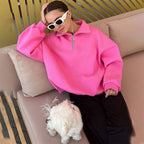 Damen lässiger Pullover mit steigendem Kragen und Reißverschluss R&B