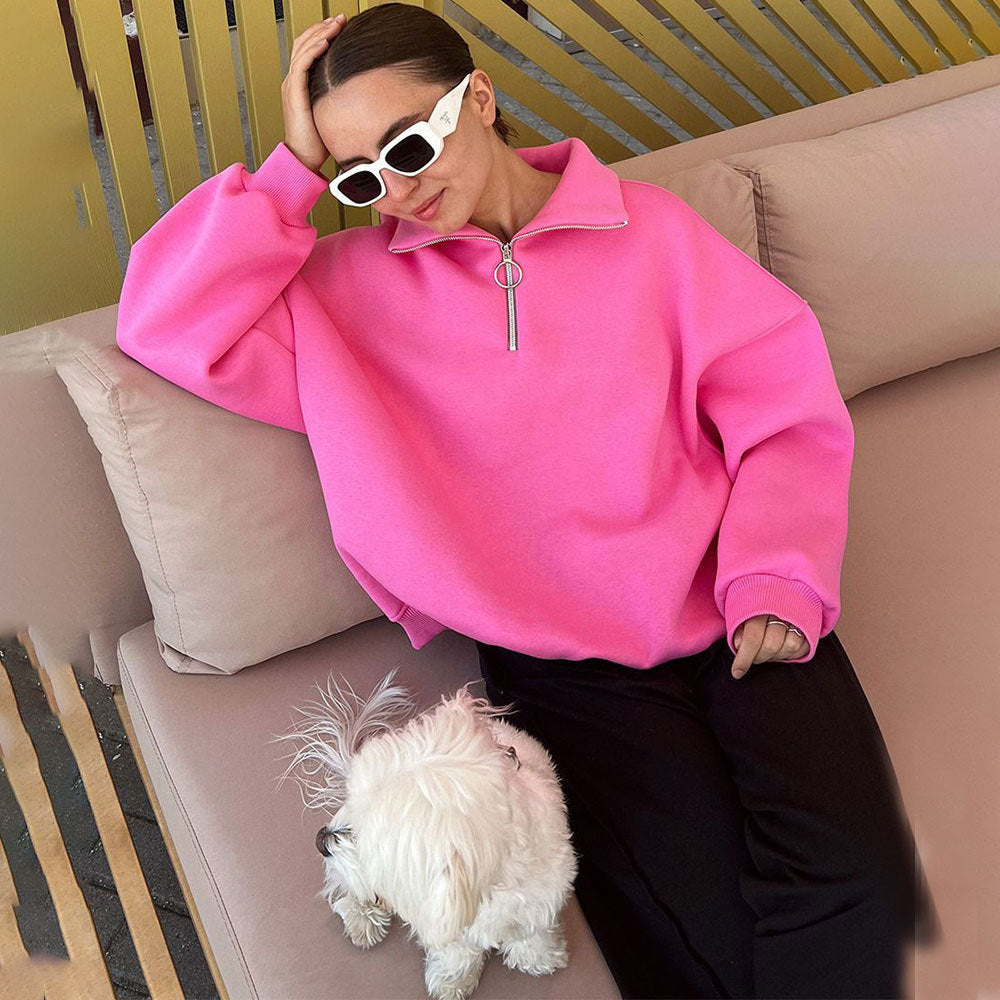 Damen lässiger Pullover mit steigendem Kragen und Reißverschluss R&B