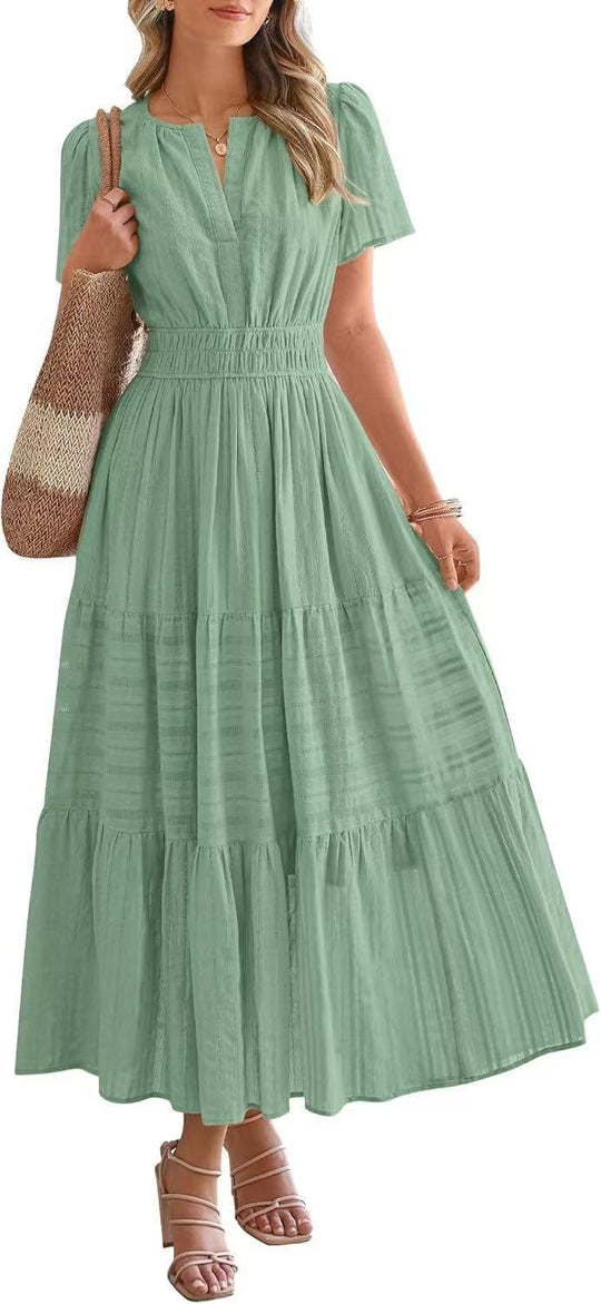 Damen Maxikleid mit modischem V-Ausschnitt und luftigen Rüschen R&B