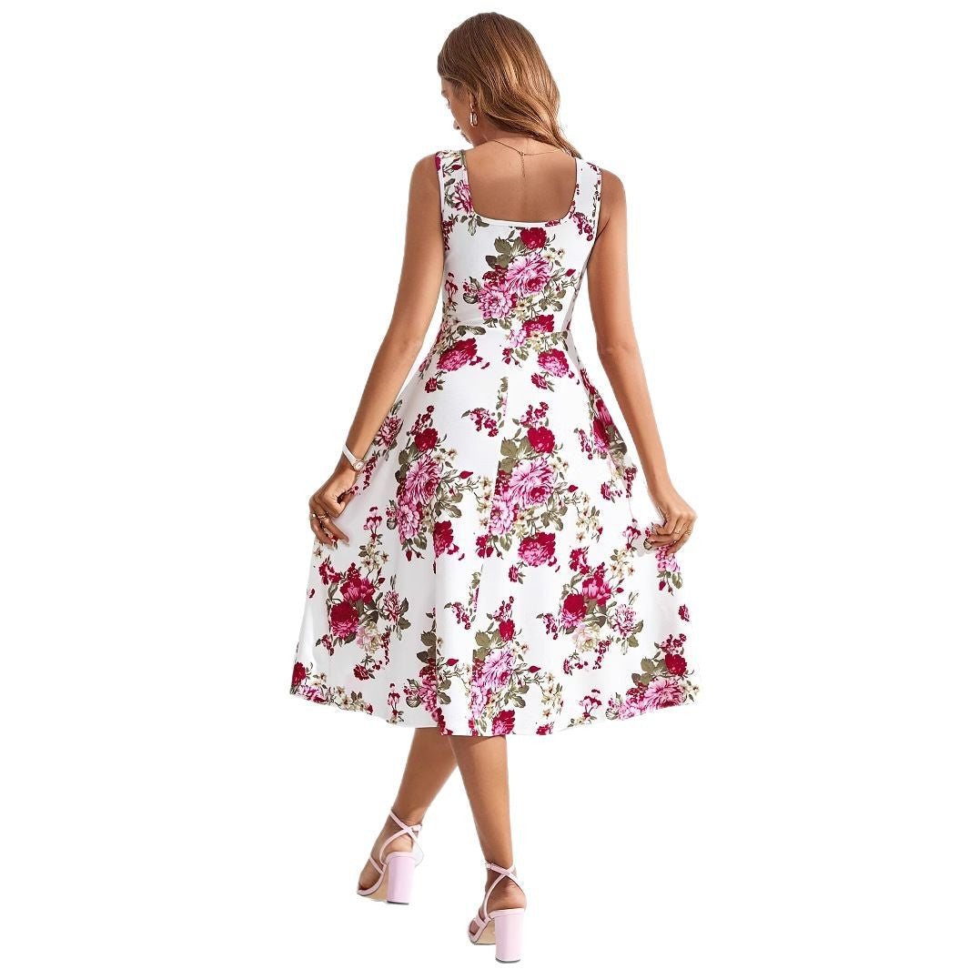 Damen Fließendes Blumenkleid mit weitem Rock und eleganter Taillierung R&B