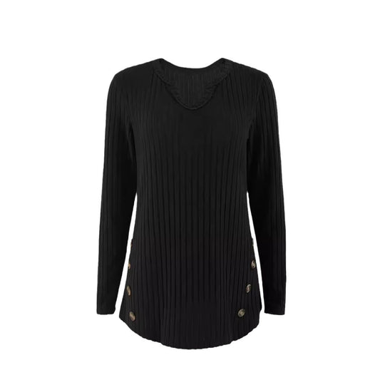 Damen Rippstrick-Pullover mit modischen Knopfdetails R&B