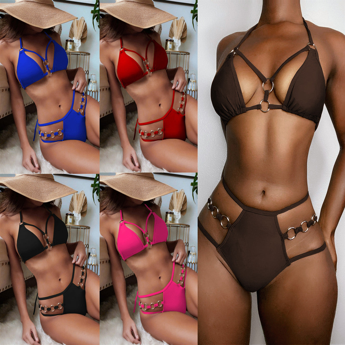Damen Triangel-Bikini mit modischen Ringdetails