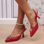 Damen elegante Slingback-Pumps mit glitzerndem Schleifen-Detail R&B