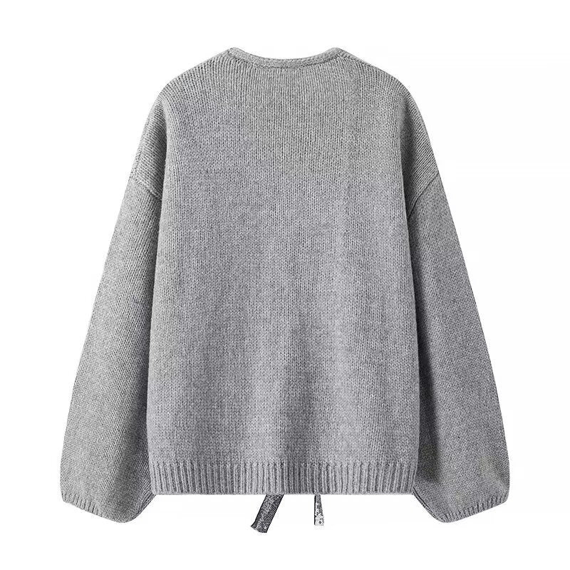 Damen luftige Strickjacke mit Schimmerndem Bindegürtel R&B