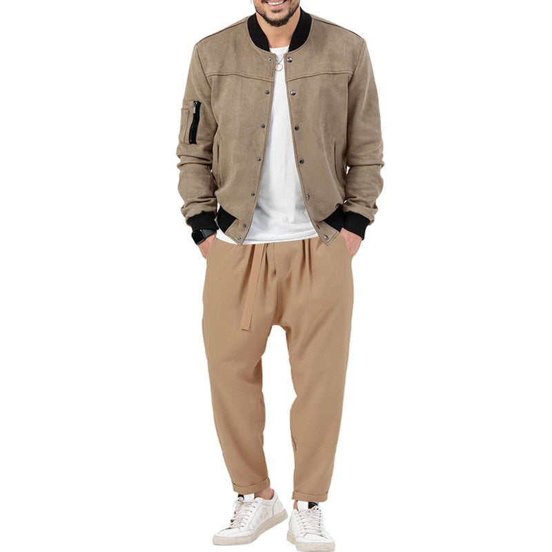 Herren modische Bomberjacke aus weichem Wildleder mit praktischen Taschen R&B