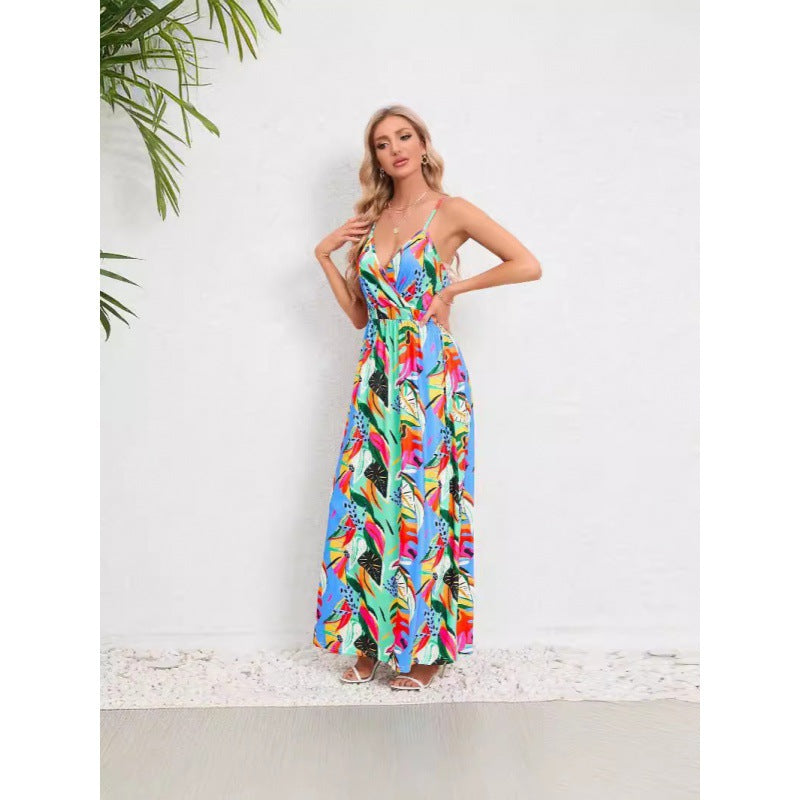 Damen Maxikleid mit floralem Design und schmalen Trägern R&B
