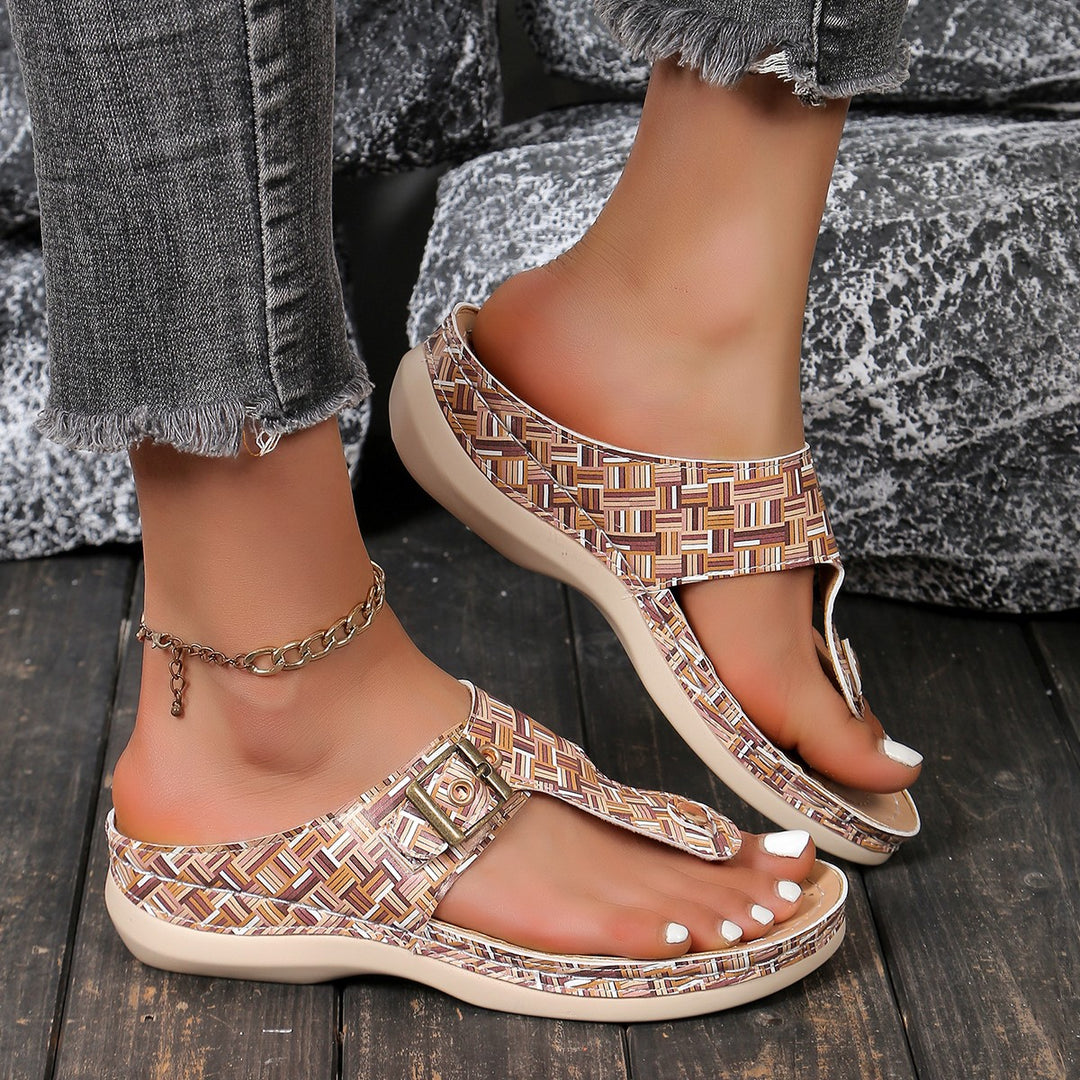 Damen Komfortable Zehentrenner-Sandalen mit eleganter Schnallenverzierung R&B