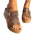 Damen Wedge-Sandalen mit verstellbarem Riemen und komfortablem Korkfußbett