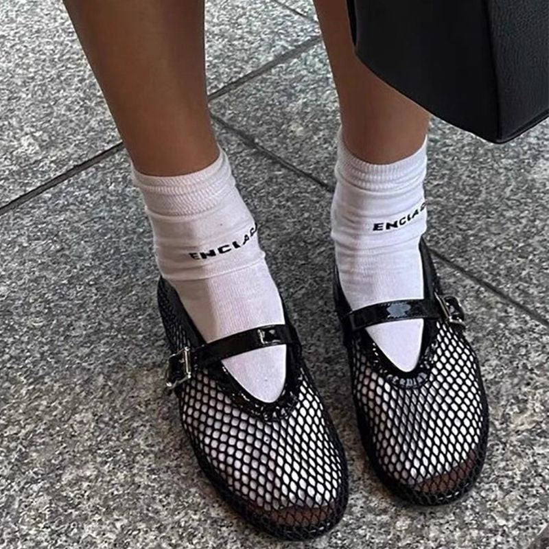 Damen modische Mesh-Pantoletten mit goldenen Akzenten R&B