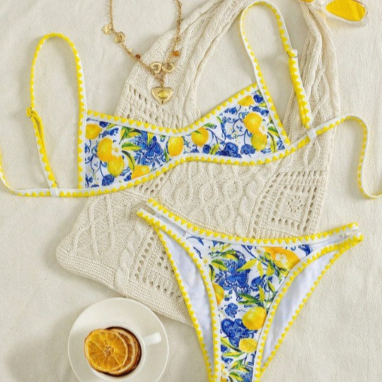 Damen Bikini mit fruchtigem Motiv und raffinierten Schnitt R&B