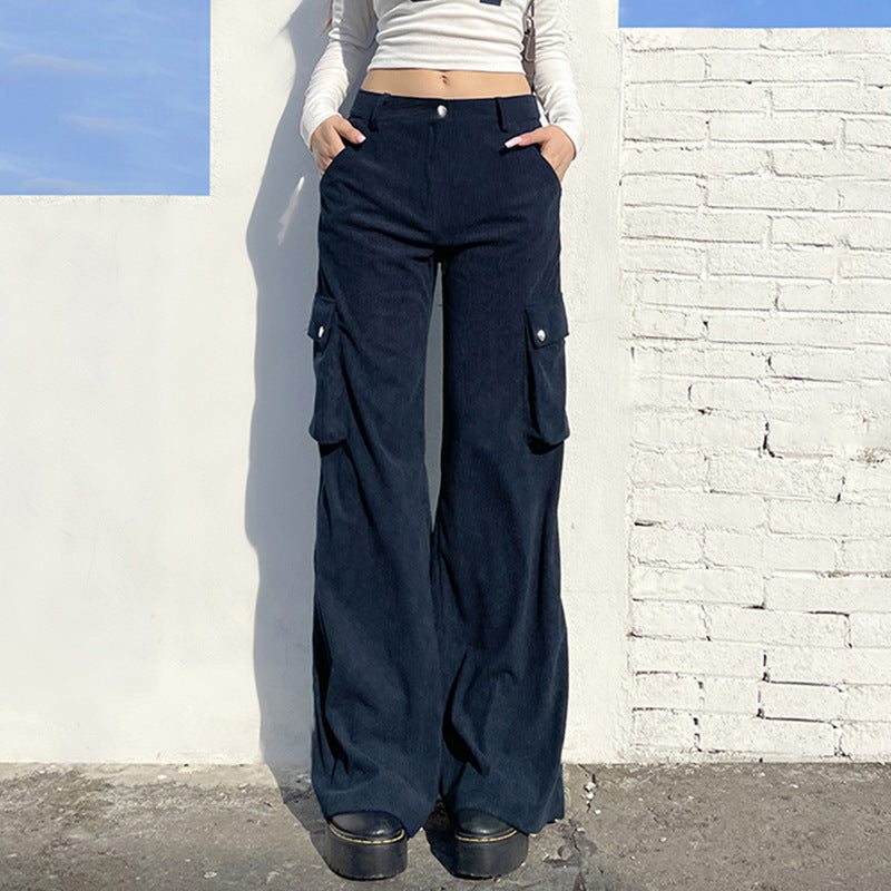 Damen Weite Cord-Cargo-Hose mit praktischen Taschen und lässigem Schnitt R&B