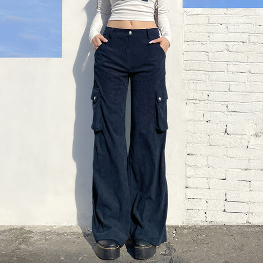 Damen Weite Cord-Cargo-Hose mit praktischen Taschen und lässigem Schnitt R&B