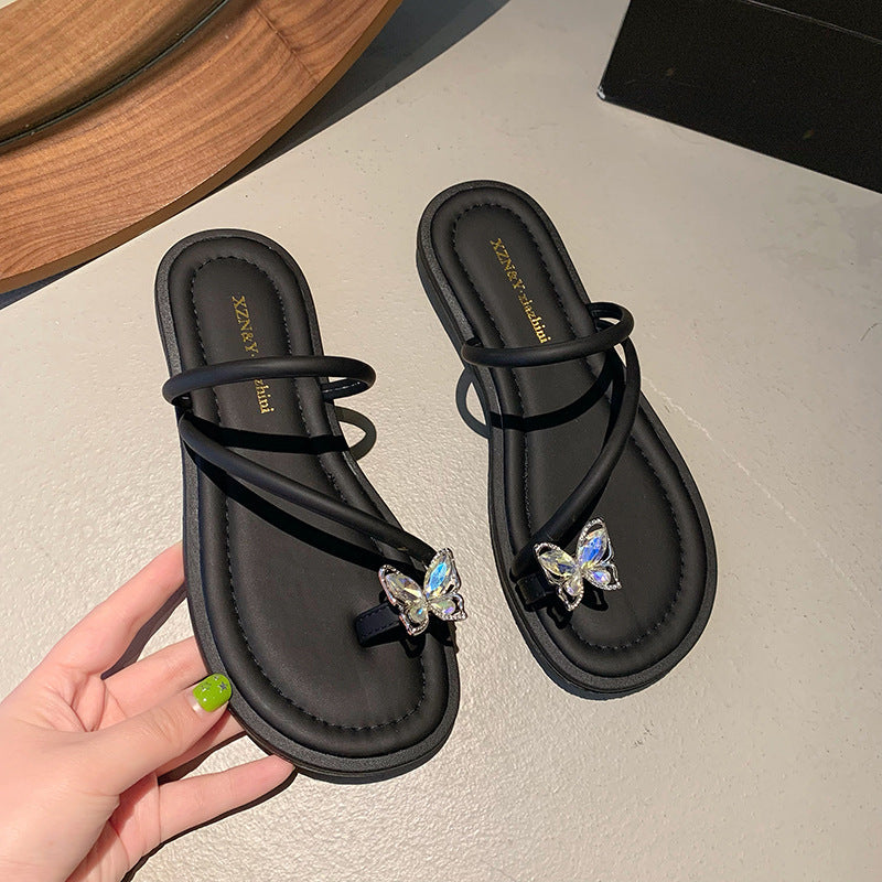 Damen elegante Flip-Flops mit funkelnden Schmetterlingsapplikationen EB