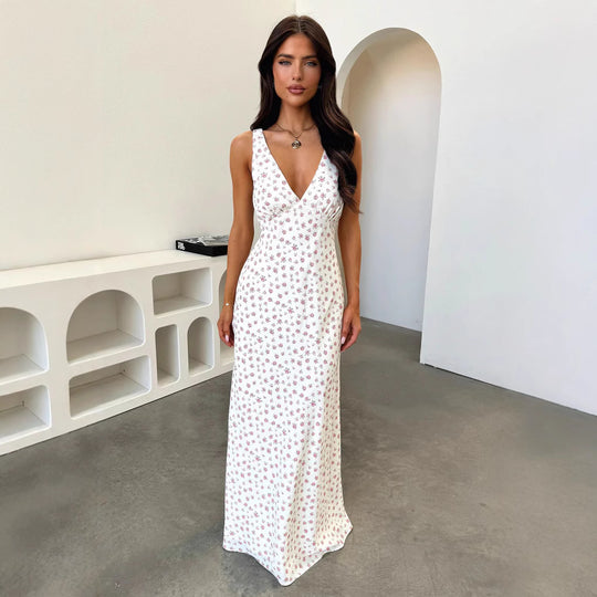 Damen Maxikleid mit V-Ausschnitt und Verspieltem Blumenmuster R&B