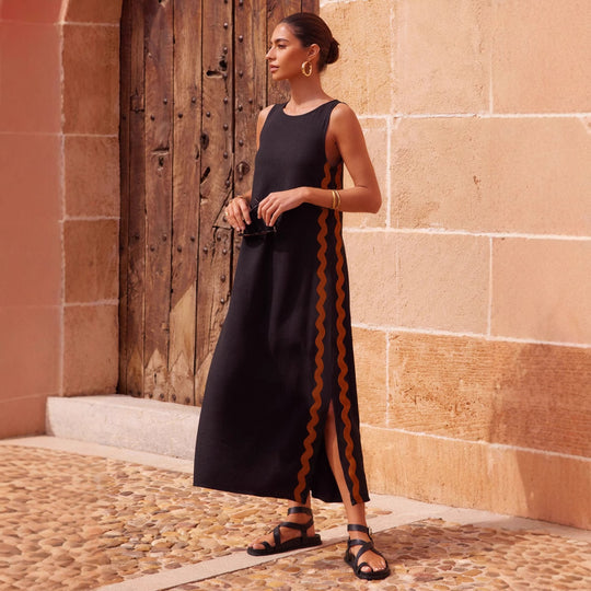 Damen Midi-Kleid mit lässigem Schnitt und seitlichen Schlitzen R&B