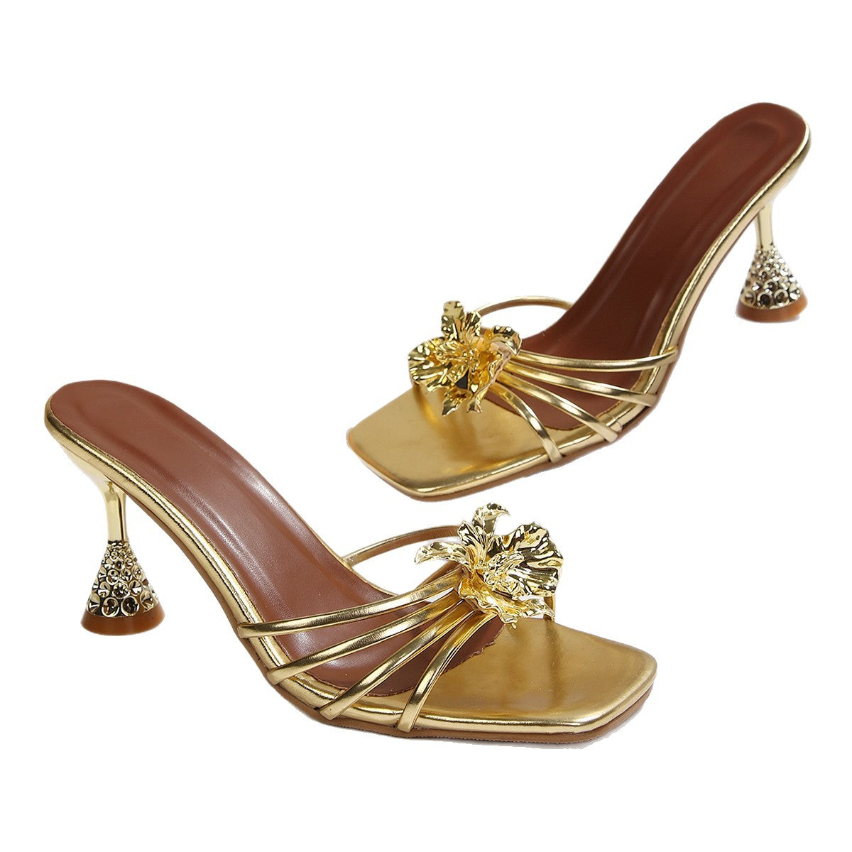 Damen Slingback-Sandalen mit glitzerndem Blumenschmuck und eleganter Absatzhöhe R&B