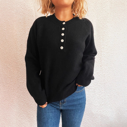 Damen gemütlicher Strickpullover mit Knopfdetails R&B