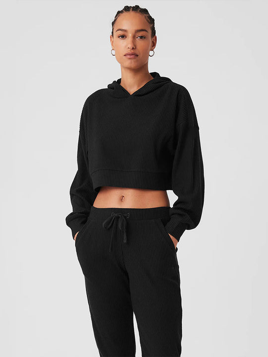 Damen entspanntes Crop-Sweatshirt und bequeme Jogginghose Set R&B