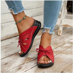 Damen bunte Slip-On Pantoletten mit dekorativem Knoten R&B