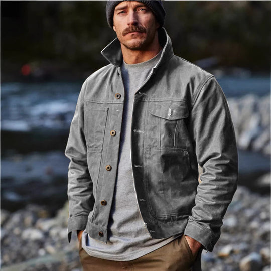 Herren leichte Utility-Jacke mit praktischen Taschen und stylischem Stehkragen R&B