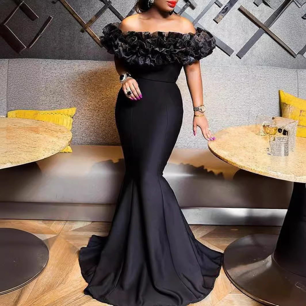 Damen Abendkleid mit voluminösem Rüschensaum R&B