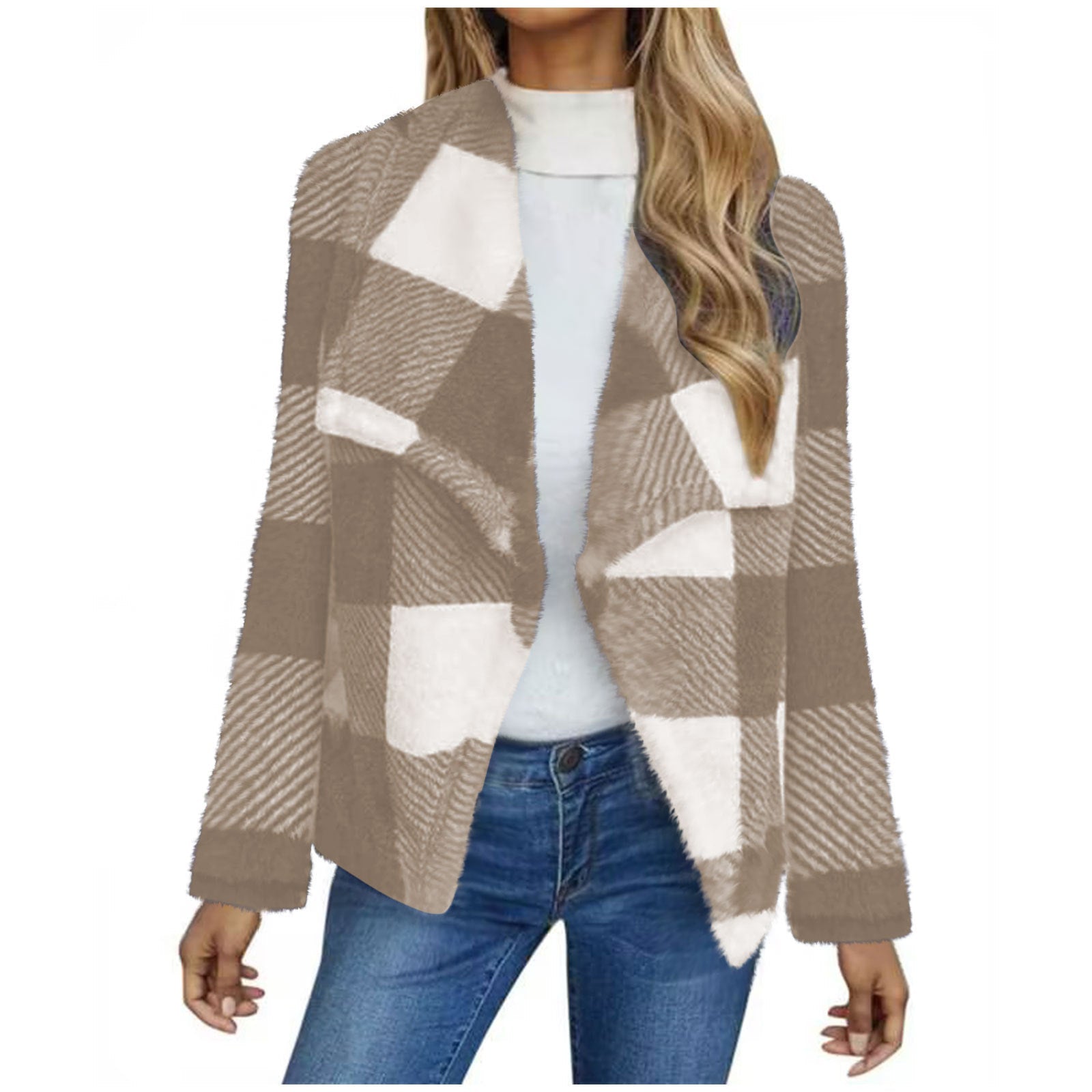 Damen Fleecejacke mit Karo-Muster