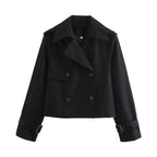Damen modische Cropped-Trenchjacke mit doppelter Knopfleiste und verstellbaren Ärmeln