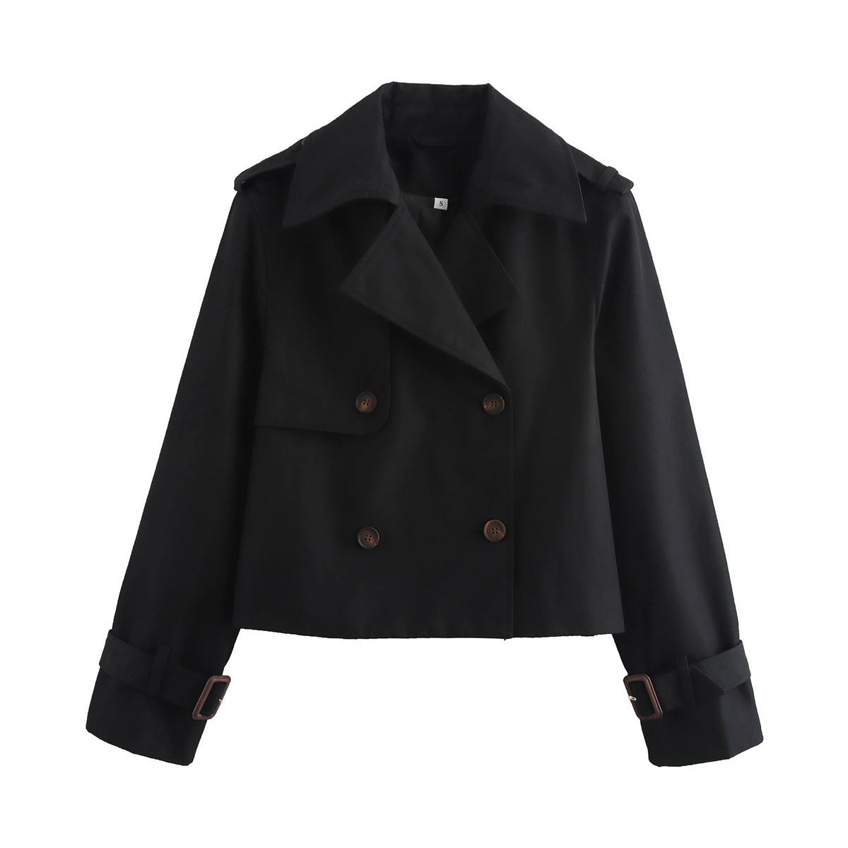 Damen modische Cropped-Trenchjacke mit doppelter Knopfleiste und verstellbaren Ärmeln